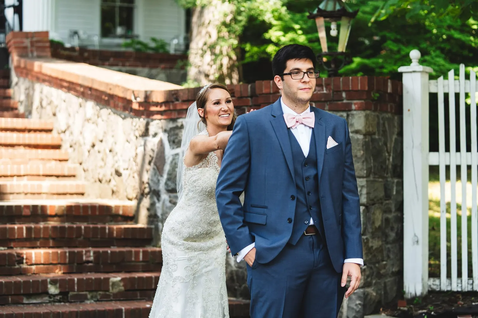 Groom turning to see the bride for the first time
