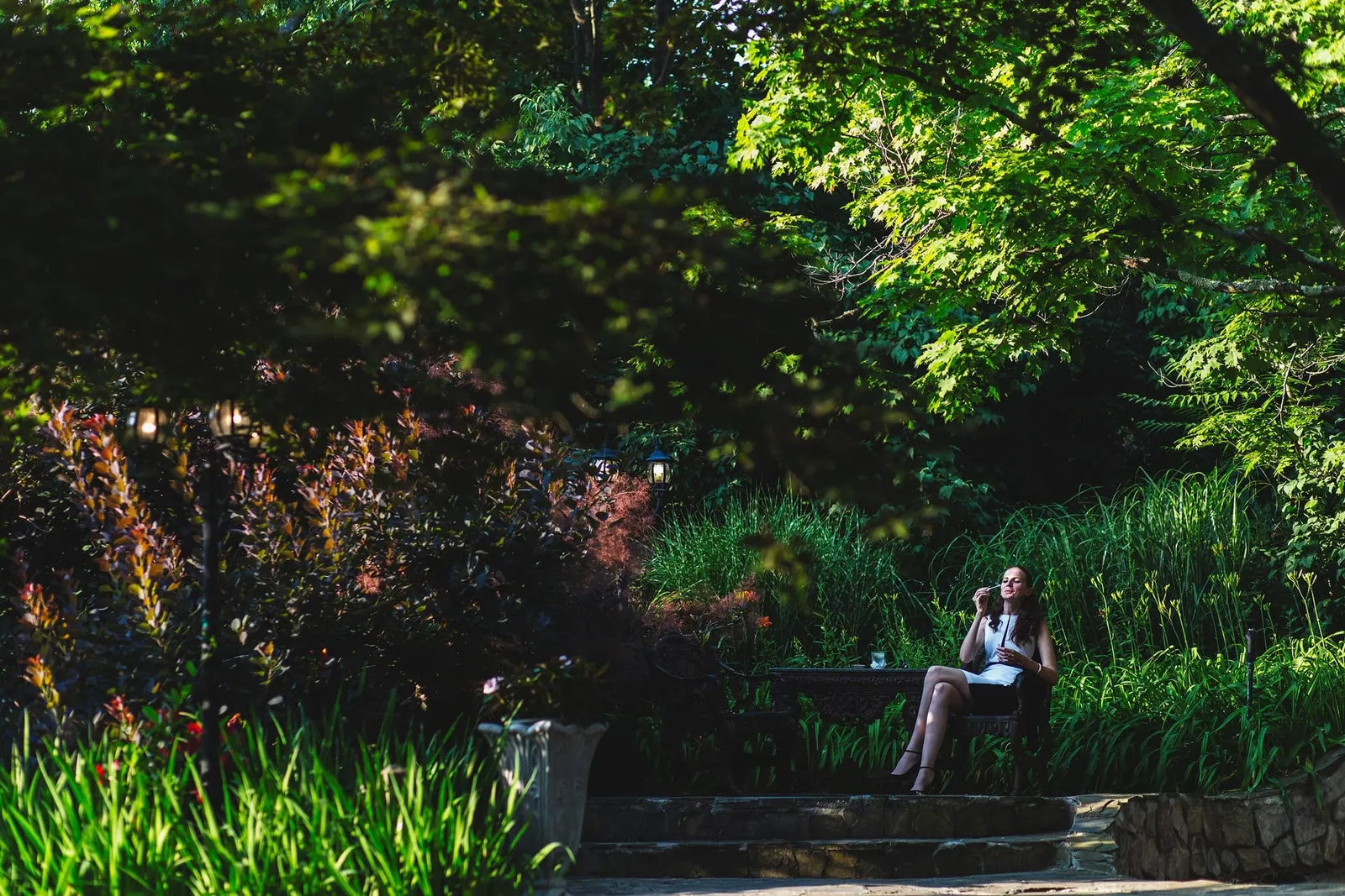 Shaded garden corner at Feast at Round Hill