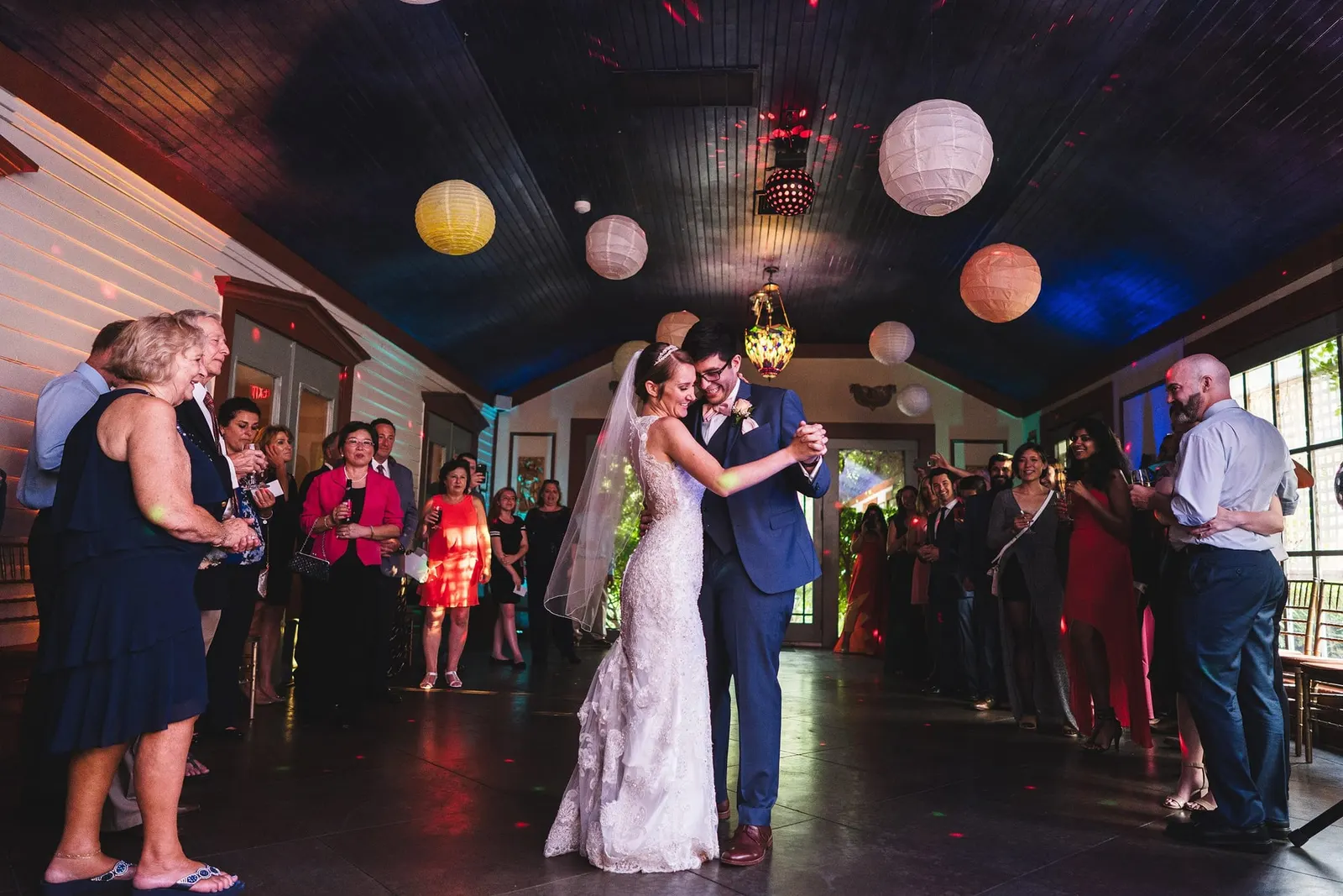 First dance under colorful paper lanterns