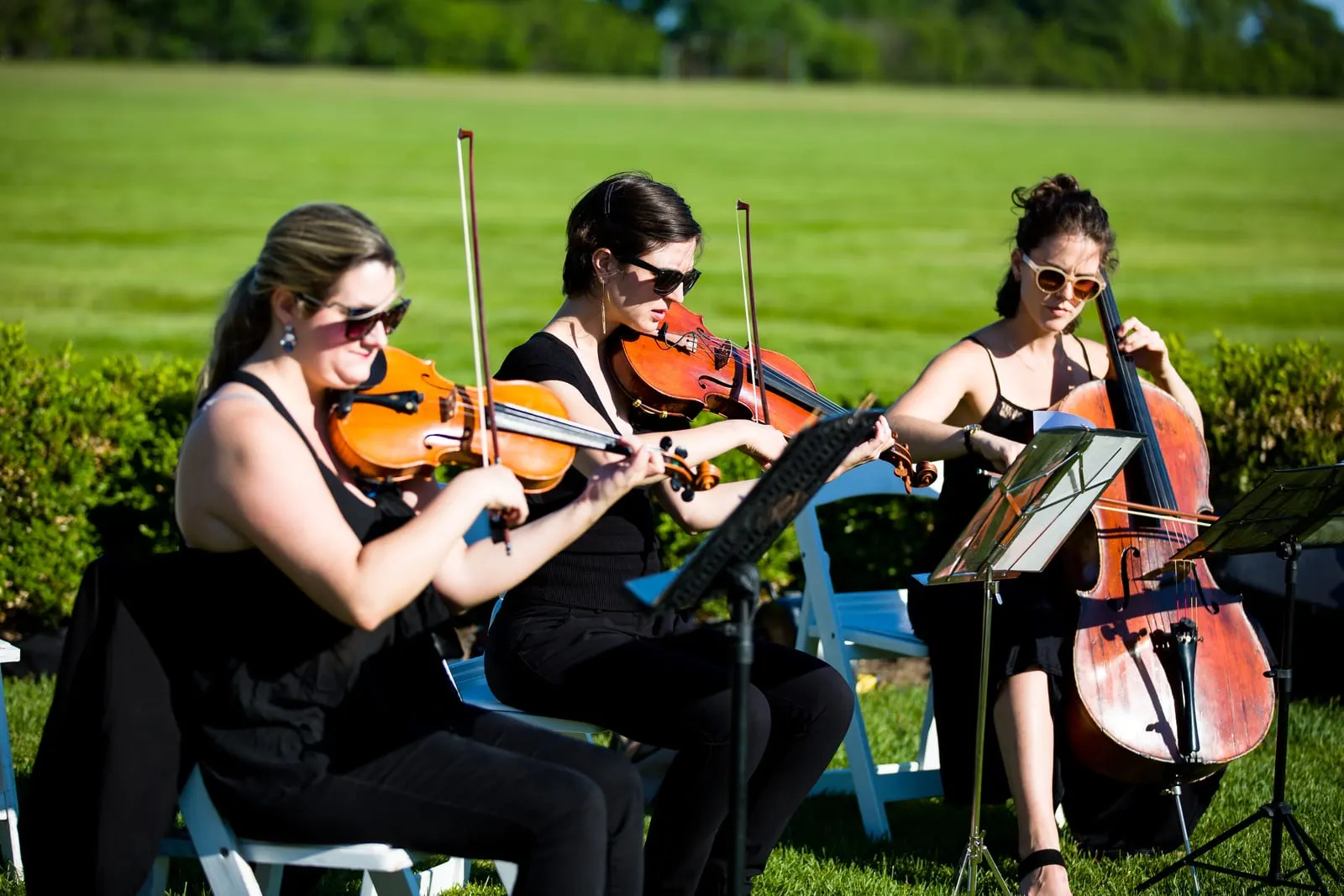 String trio playing before the outdoor ceremony