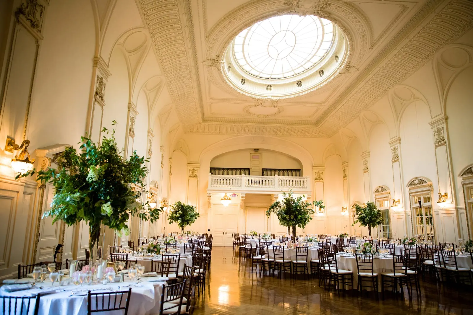 Domed ballroom at Bourne Mansion set for the reception