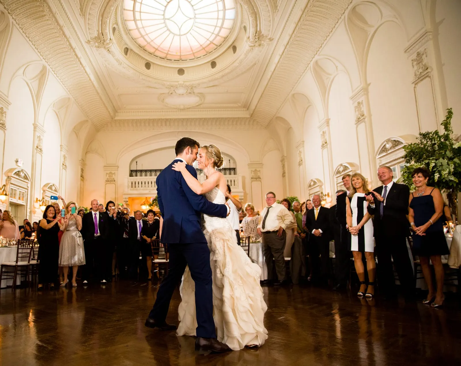First dance under the glass dome of the Bourne Mansion ballroom