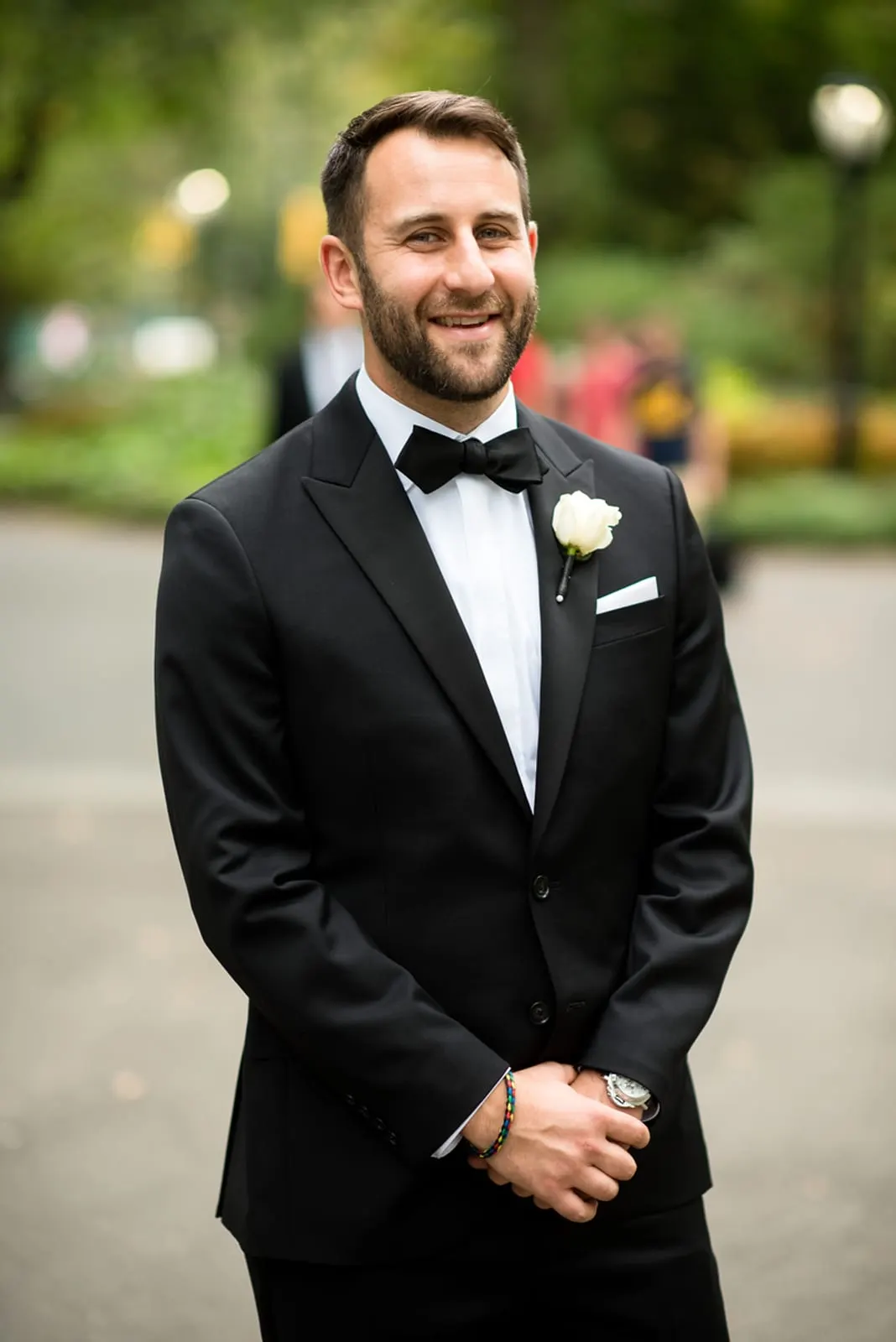 Groom waiting for the first look on the Mall in Central Park