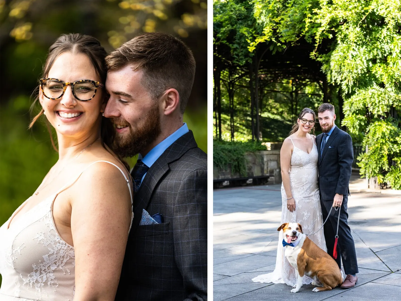 Bride and groom portrait in the Conservatory Garden, Central Park