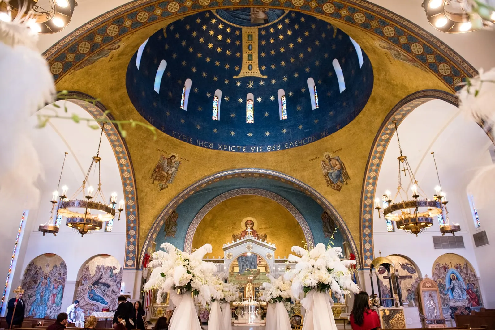 Gold and blue mosaic dome inside the Greek Orthodox Cathedral of Saint John the Theologian in Tenafly