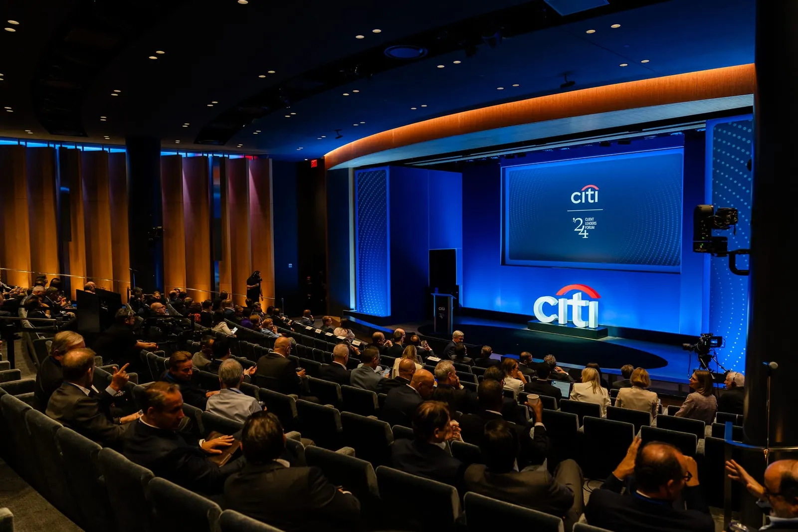 Full auditorium facing the Citi stage during the general session