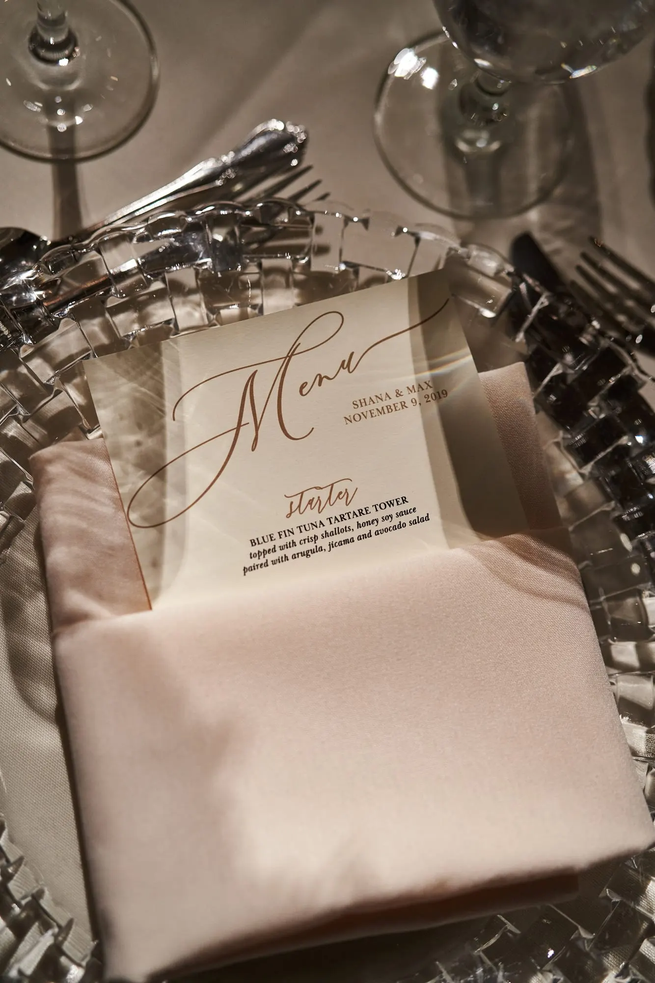 Menu card on a reception place setting
